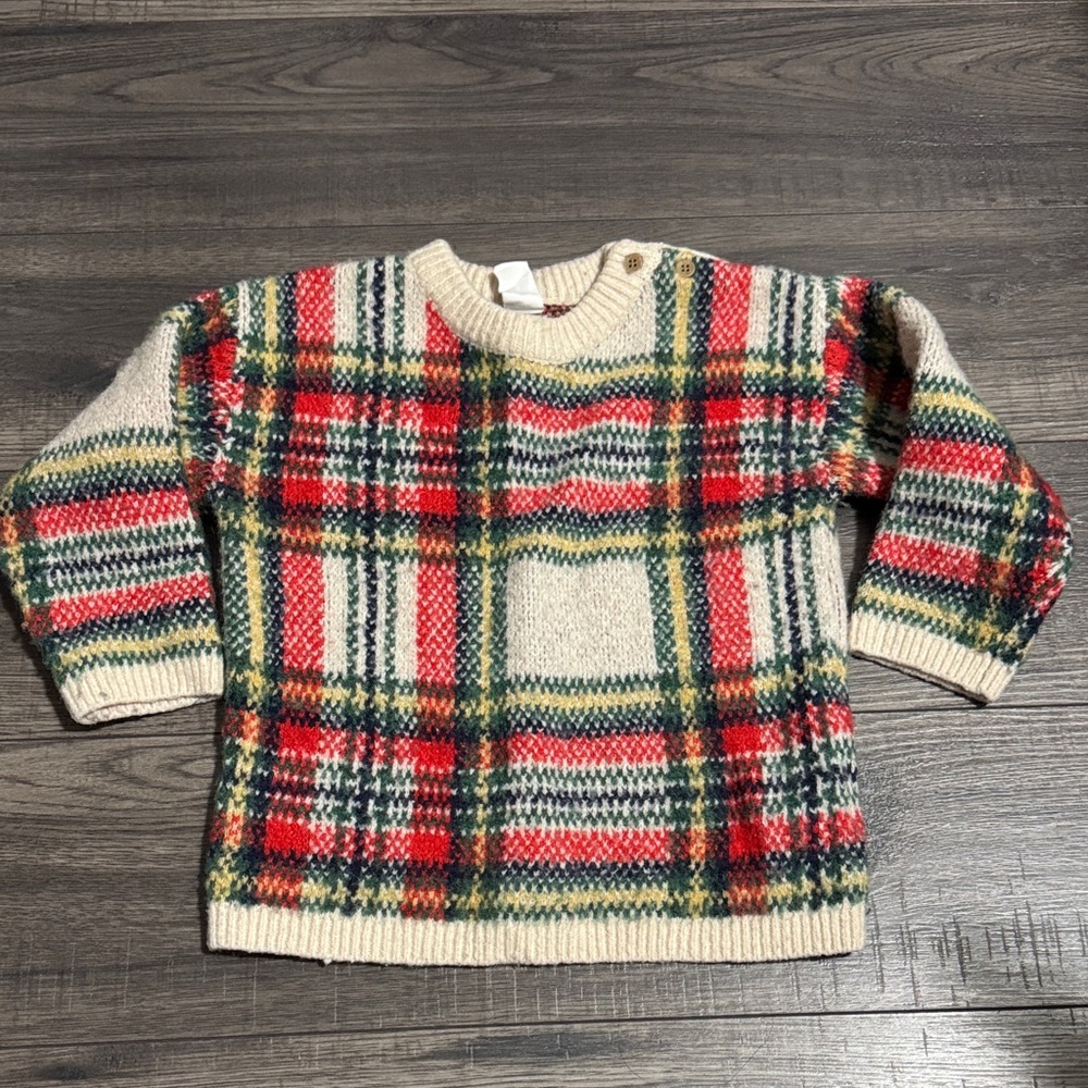 H&M Jacquard Red checked Knit Sweater